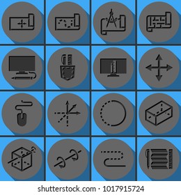Set of project vector icons. Round papercut pictogram with 3d effect.