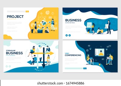 Set of project workflow, business communication, and consulting management design. Modern vector web page. Website and mobile website development illustration concepts. 