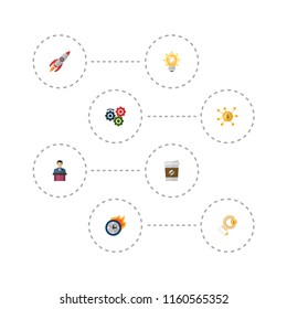 Set of projects icons flat style symbols with leader, launch, deadline and other icons for your web mobile app logo design.