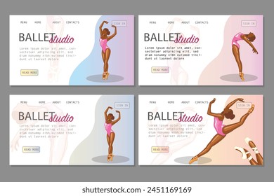 Set of promo banners Ballet. Ballerina illustration, Gymnastics girl. Sport, Healthy lifestyle, Gym, Fitness, Flexibility, Stretching. Hand drawn vector art work isolated on white background