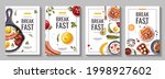 Set of promo flyers for Healthy eating, nutrition, cooking, breakfast menu, fresh food, dessert, diet, pastry, cuisine. A4 vector illustration for banner, flyer, cover, advertising, menu, poster.