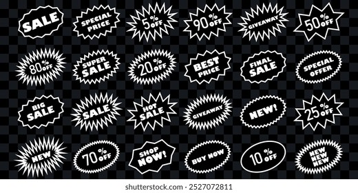 Set of promo star price tag or special offer badge different shapes. 