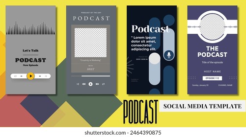 Set of promo Stories for Podcast, Streaming, Online show, blogging, radio broadcasting. Social Media Design Template.