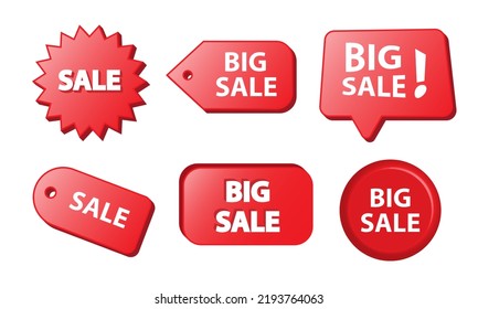 Conjunto de distintivos de promoción Vector 3D - Colección de etiquetas de marketing de color rojo