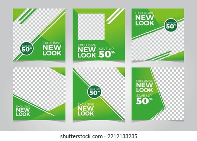 Set of  promotion edittable banner template. Green background color with square. Suitable for social media, web ads and business digital.