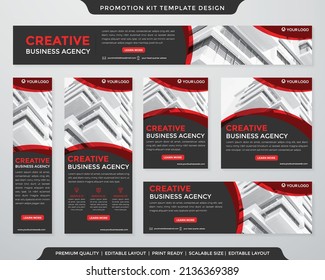 set of promotion kit banner template design with modern and minimalist concept user for web page, ads, annual report, banner, background, backdrop, flyer, brochure, card, poster, presentation layout