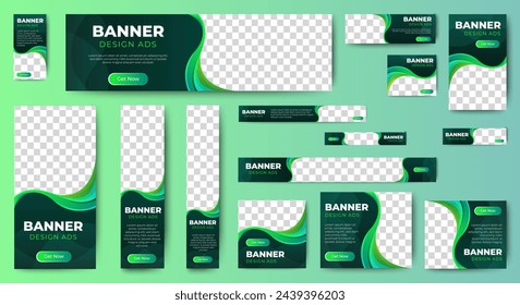Set von Promotion Kit Banner Template Design mit grünem Konzept Benutzer für Web-Seite, Anzeigen, Jahresbericht, Banner, Hintergrund, Hintergrund, Flyer, Broschüre, Karte, Poster, Präsentation Layout