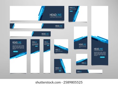 Set of promotion kit banner template design with modern and minimalist concept user for web page, ads, banner, annual report, footer, background