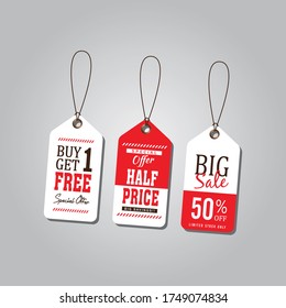 set of promotion sale price tag label template with red color design vector eps 10, discount, special offer, big sale, half price.