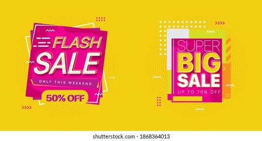 Set of promotion square banners Super, Big, Mega,Special sale Modern with color purple pink and white orange - Geometri Design Vector and Editable Vol.01