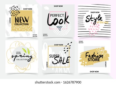Juego de banner web cuadrado de promoción para aplicaciones móviles de medios sociales. Diseño moderno de plantillas de promoción. Ilustración vectorial.
