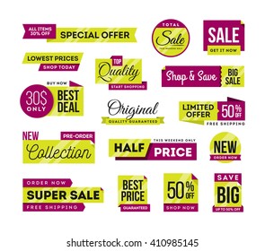 Set of promotional badges and sale tags, modern design, vector illustration