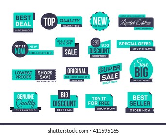 Set of promotional badges and sale tags, modern design, vector illustration