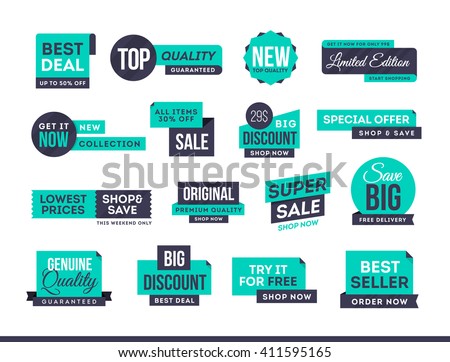 Set of promotional badges and sale tags, modern design, vector illustration