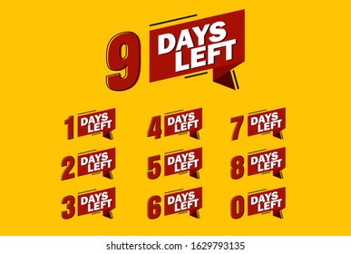 Set of Promotional banner with number of days left sign. Vector stock illustration on yellow background.