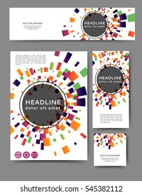 Set of promotional flyers with abstract geometric elements. Different sizes