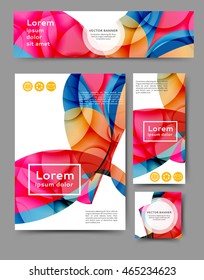 Set of promotional flyers with abstract waves and lines. Different sizes