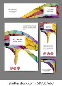 Set of promotional flyers with abstract waves and lines. Different sizes