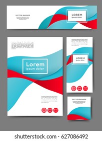 Set of promotional flyers with abstract waves and lines. Different sizes