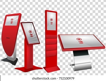 Set of Promotional Interactive Information Kiosk, Advertising Display, Terminal Stand, Touch Screen Display. Mock Up Template.