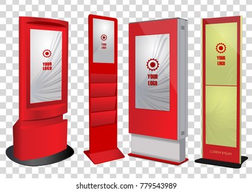 Set of Promotional Interactive Information Kiosk, Advertising Display, Terminal Stand, Touch Screen Display. Mock Up Template.