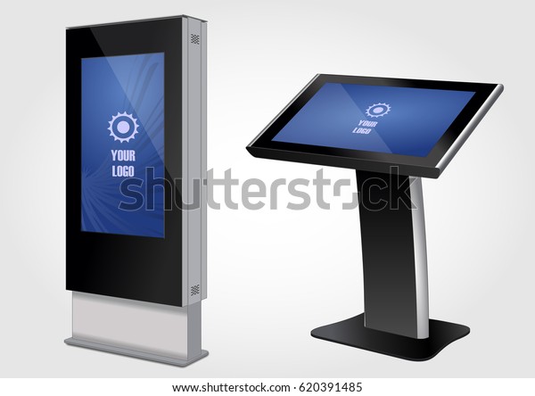 Download Set Promotional Interactive Information Kiosk Advertising Stock Vector Royalty Free 620391485