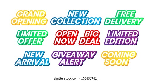 Set of promotional tag or label collection in flat 3d style. Simple and Modern. Colorful Design. Easy to use. Can use for social medial, web, landing page, or any promotional media. 