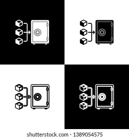 Set Proof of stake icons on black and white background. Cryptocurrency economy and finance collection. Line, outline and linear icon. Vector Illustration