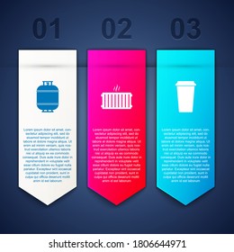 Benzin, Heizkörper und Kaffeetasse einstellen. Infografik-Vorlage für Unternehmen. Vektorgrafik.