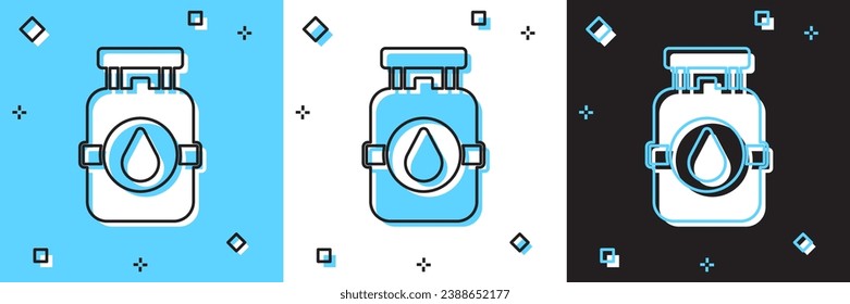 Set Propane gas tank icon isolated on blue and white, black background. Flammable gas tank icon.  Vector