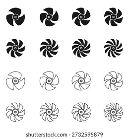 Conjunto de icono de la hélice 3 cuchilla a 10 Ilustración vectorial de la cuchilla aislada sobre fondo blanco.