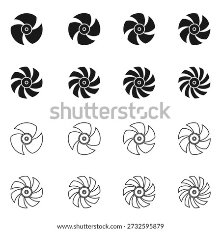 set of propeller icon 3 blade to 10 blade vector illustration isolated on white background.