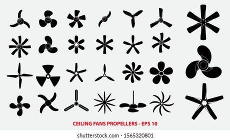 set of propellers or ceiling fans propellers or engine propellers concept 