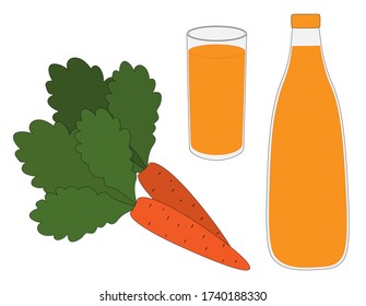 Set of proper nutrition juice and carrots vector. Summer drinks
