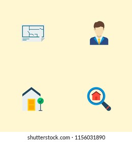 Set of property icons flat style symbols with good property, floor plan, realtor and other icons for your web mobile app logo design.