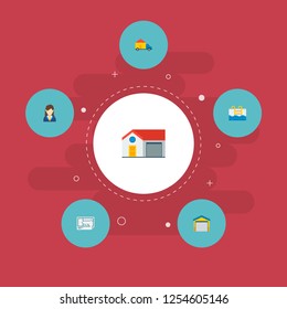 Set of property icons flat style symbols with broker, house, delivery and other icons for your web mobile app logo design.