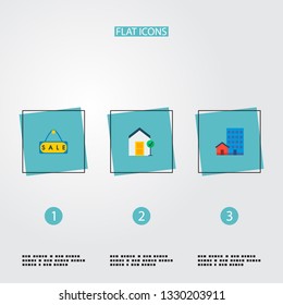 Set of property icons flat style symbols with sale sign, good property, options and other icons for your web mobile app logo design.