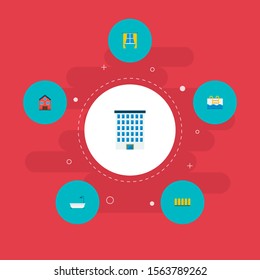 Set of property icons flat style symbols with window, pool, fence and other icons for your web mobile app logo design.