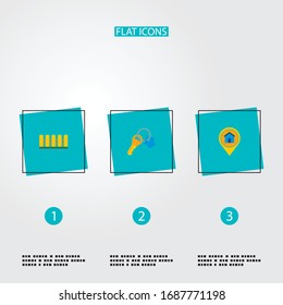 Set of property icons flat style symbols with fence, key, location and other icons for your web mobile app logo design.