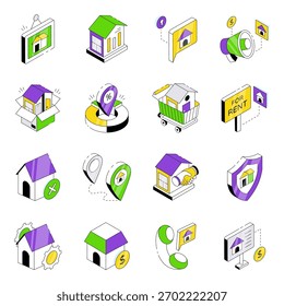 Conjunto de iconos isométricos de propiedad