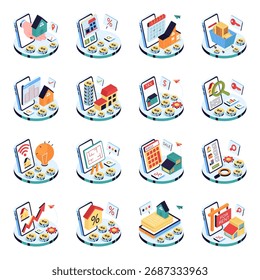 Conjunto de Ilustraciones isométricas de propiedad