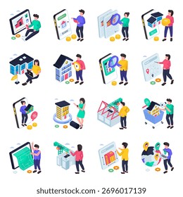 Conjunto de Ilustraciones isométricas de propiedad 
