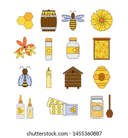 Set of propolis objects. Vector cartoon icons. illustration for design and web isolated on white background.