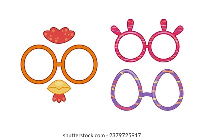 Conjunto de accesorios para Pascua. Gafas de colores. Festividad religiosa internacional. Disfraces para el carnaval. Elemento gráfico para el sitio web. Colección vectorial plana de dibujos animados aislada en fondo blanco
