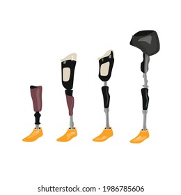 A set of prosthetic legs. Vector cartoon flat illustration.