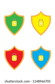 Set Protect guard shield plain line concept. Outline shield badge. Safety icon set. Privacy banner kit. Security label. Flat style protect sticker symbol shape. Safeguard simple sign linear pictogram