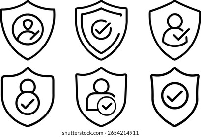 Set of protected account and security shield icons illustrating privacy and assurance
