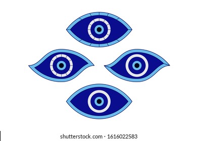 Set of protection amulets from evil eye. Fatima eye collection. Charms ana nazars on white isolated background. Vector illustration