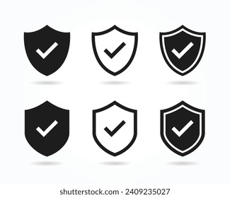 Set of Protection icon vector. Security shields with check mark icon. Safe, guard, security icon symbol illustration