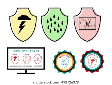Set of Protection Icons and Tech symbols from various damaging elements. 
